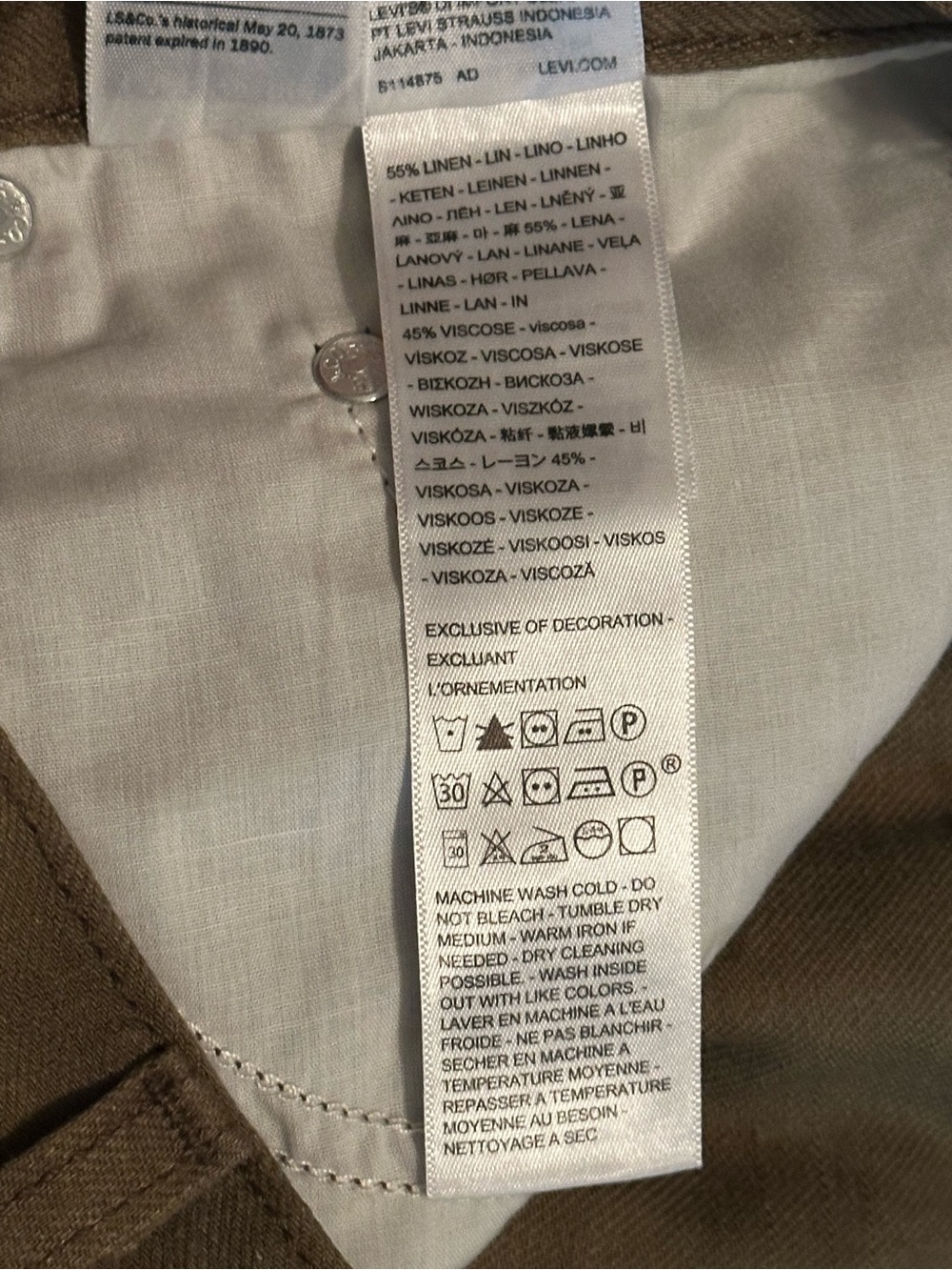 Levi’s XL Straight Lightweight Linen Wide Leg Olive Green Pants 30 NWT - Picture 9 of 9